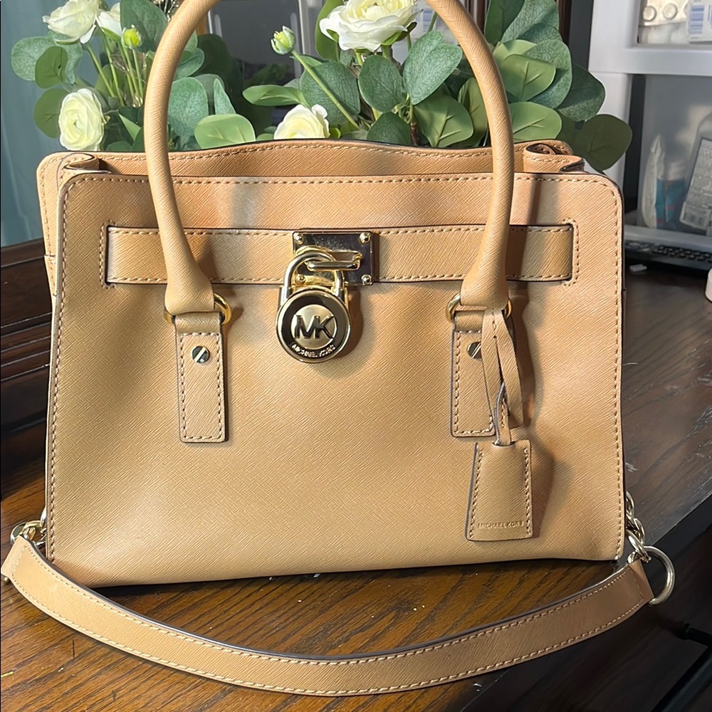 Michael Kors Tan Satchel with Gold Hardware.